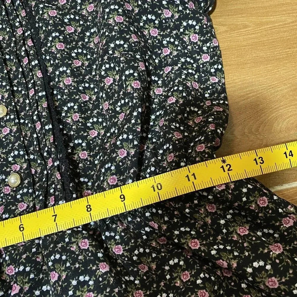 VTG Honey Cinnamon Cottagecore Dress S Floral Ruffle Lace Trim Stretch Waist - Picture 3 of 13